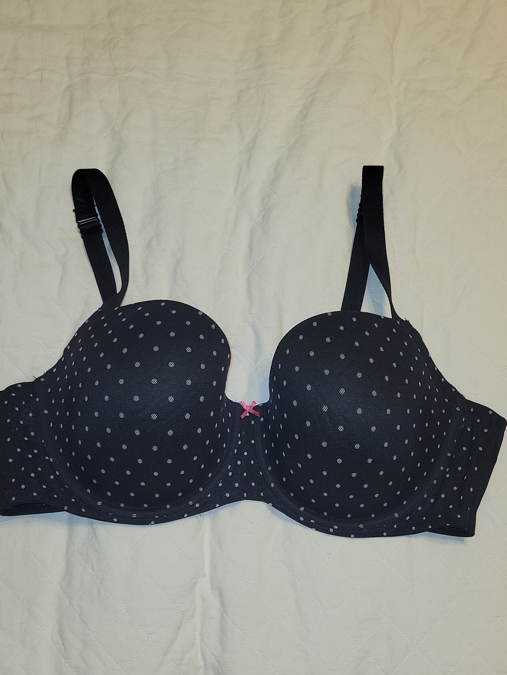Avenue Black Polka Dot Underwire Bra with Pink Bow Accent